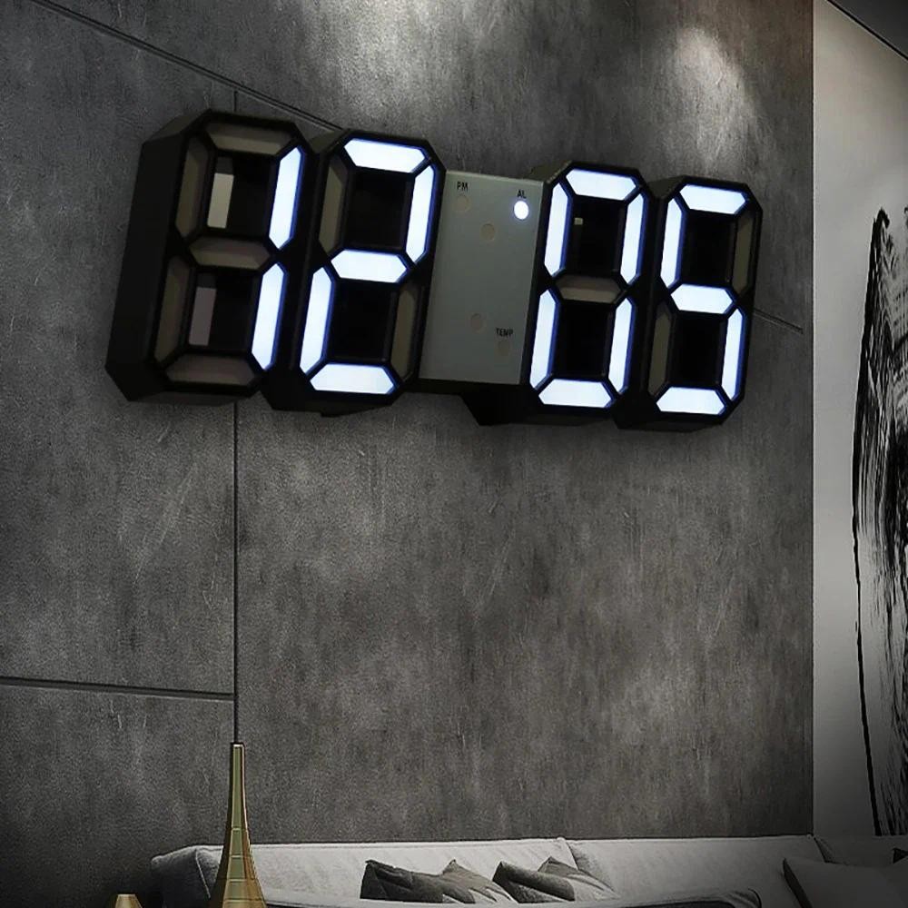 3D intelligent stereoscopic alarm clock LED clock Wall Clock Digital ...