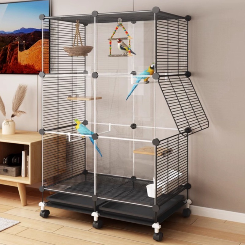 View of Large Bird Cage for Parrots Cockatiels – 90/125cm Tall Indoor Birdcage ...