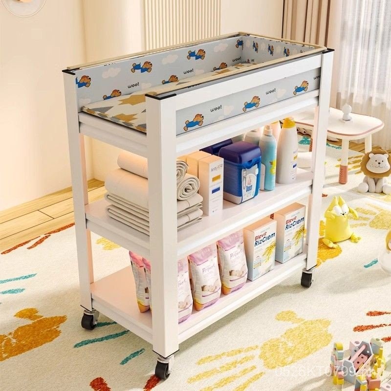 Baby Bed with Crib Rail, Movable Multifunctional Storage Rack ...