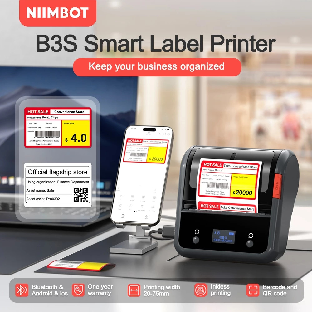 Niimbot B3S_P Label Printer Inkless Bluetooth Portable 20-75mm For ...