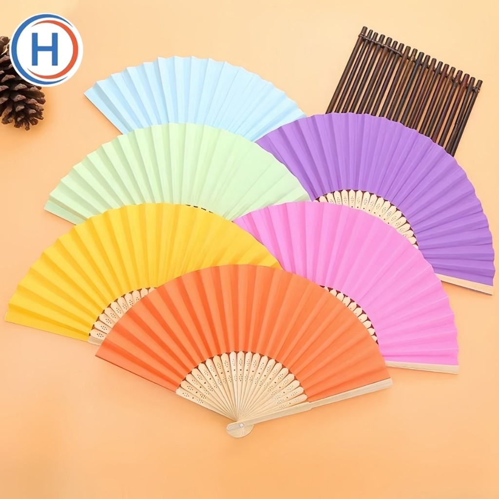 HKKA Bamboo Wood Folding Chinese stely Fan Handheld Cool Summer Folding ...