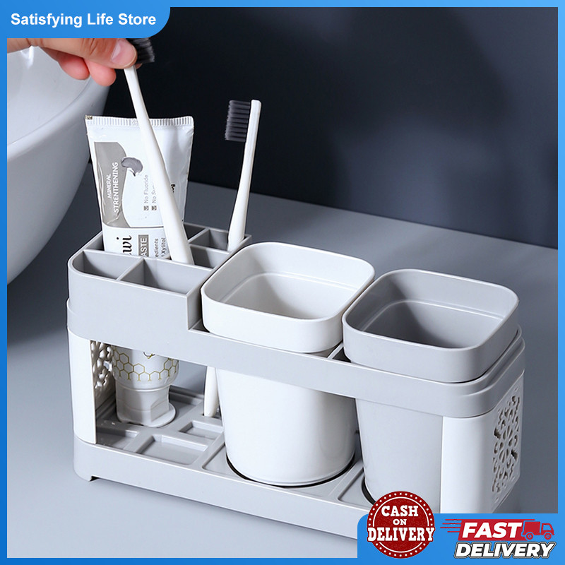 Bathroom Toothbrush Holder Set, Toothpaste & Toothbrush Shelf, Simple ...