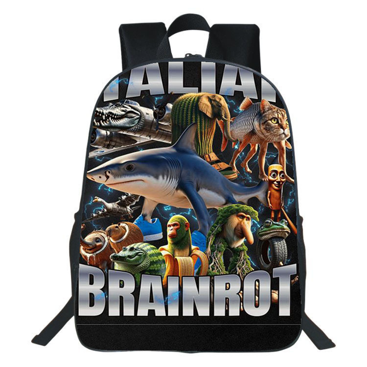Italian Brainrot Print Backpack Tung Tung Tung Sahur Student School Bag ...