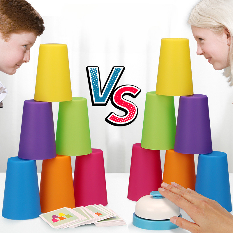 Kids Montessori Toys Stack Cup Battle Table Game with Card Children ...
