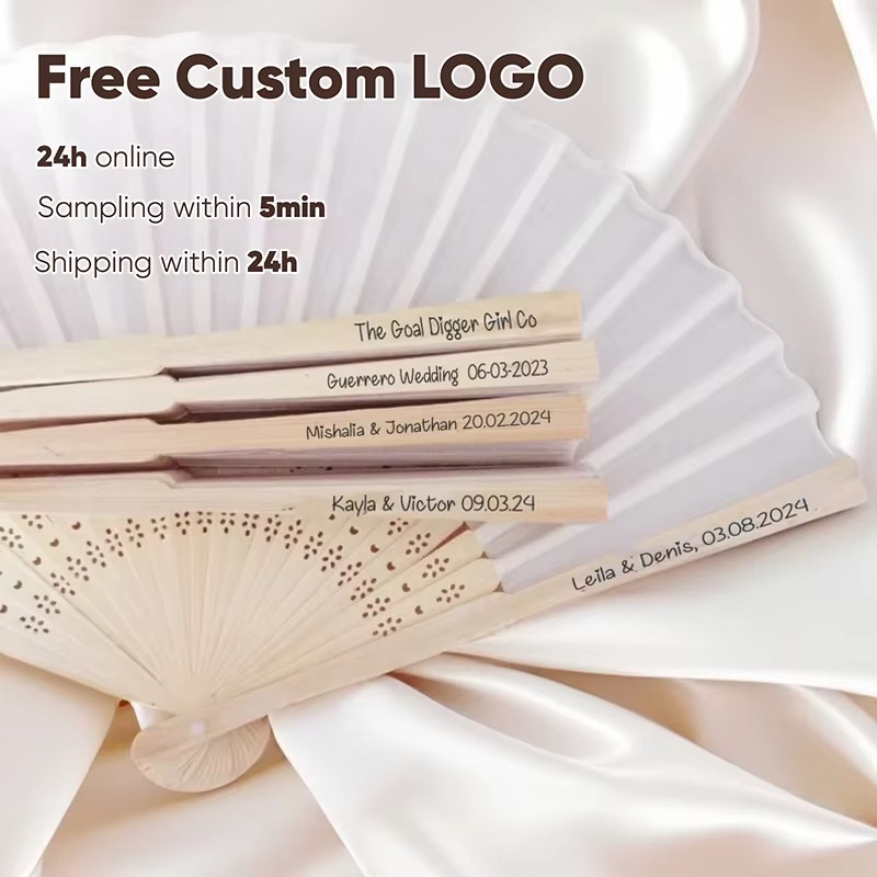 Free Personalized Engraved Handmade Silk Fan For Wedding Garden Party ...