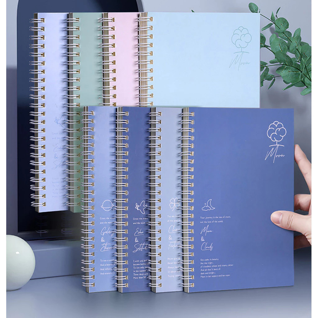 4pcs A5 60 Sheets Double Coil Design Notebook Simple Art Style Spiral ...