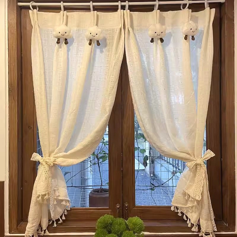 French Tassel Mesh Curtains Bay Window Curtain Small Window Short ...