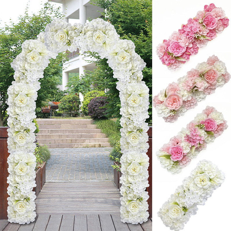 50CM Luxury White Rose Artificial Flower Row Wedding Table Centerpiece ...