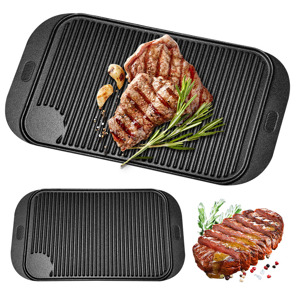18.9inX10.2in Cast Iron Grill Plate Rectangular Griddle Pan for Camping ...