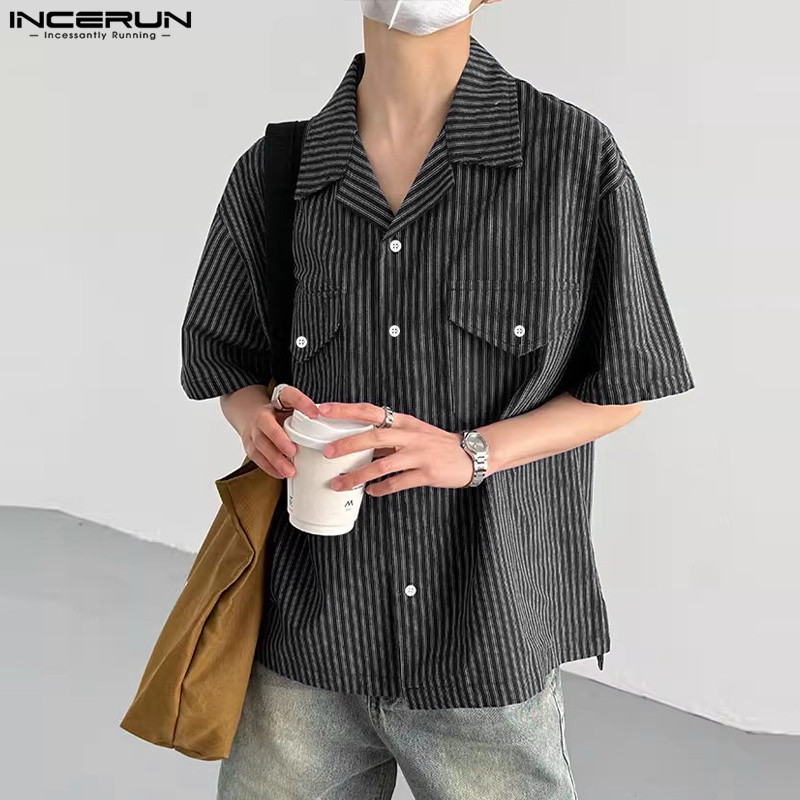 INCERUN Men's Striped Double Bag Casual Shirt | Shopee Philippines