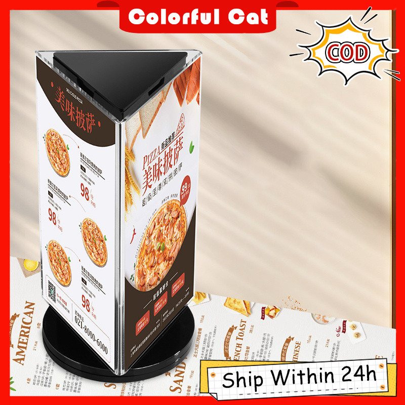 3 Side Acrylic Desktop Menu Holder 360 Degree Rotating Menu Display ...