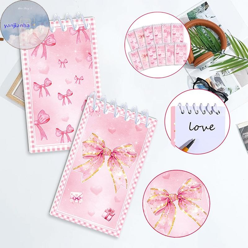 YANCA 10pcs Pink Bow Notebook Mini Spiral Notepad For Office, School ...