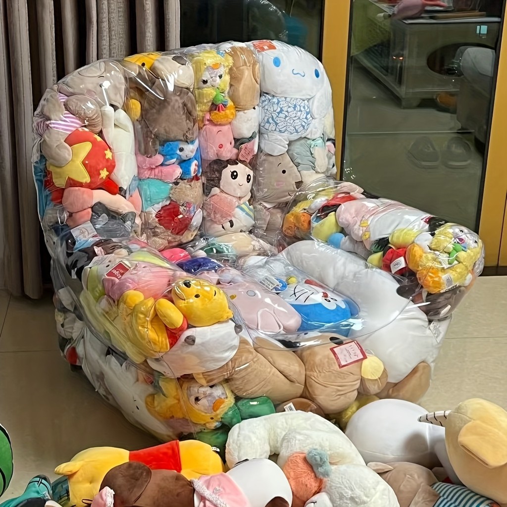 Large 100x90cm Clear Plastic Storage Stool Seat for Plush Toys Kids Toy  Organizer Multipurpose Furniture Sturdy Ottoman Bench Sofa