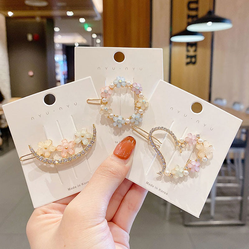 Flower forest crystal hairpin simple hair accessories frog buckle bangs ...