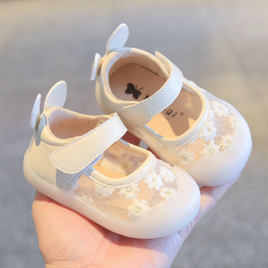Baby Girl Soft Sole First Walking Shoes Summer New Breathable Lace Mesh  Princess Flats Princess