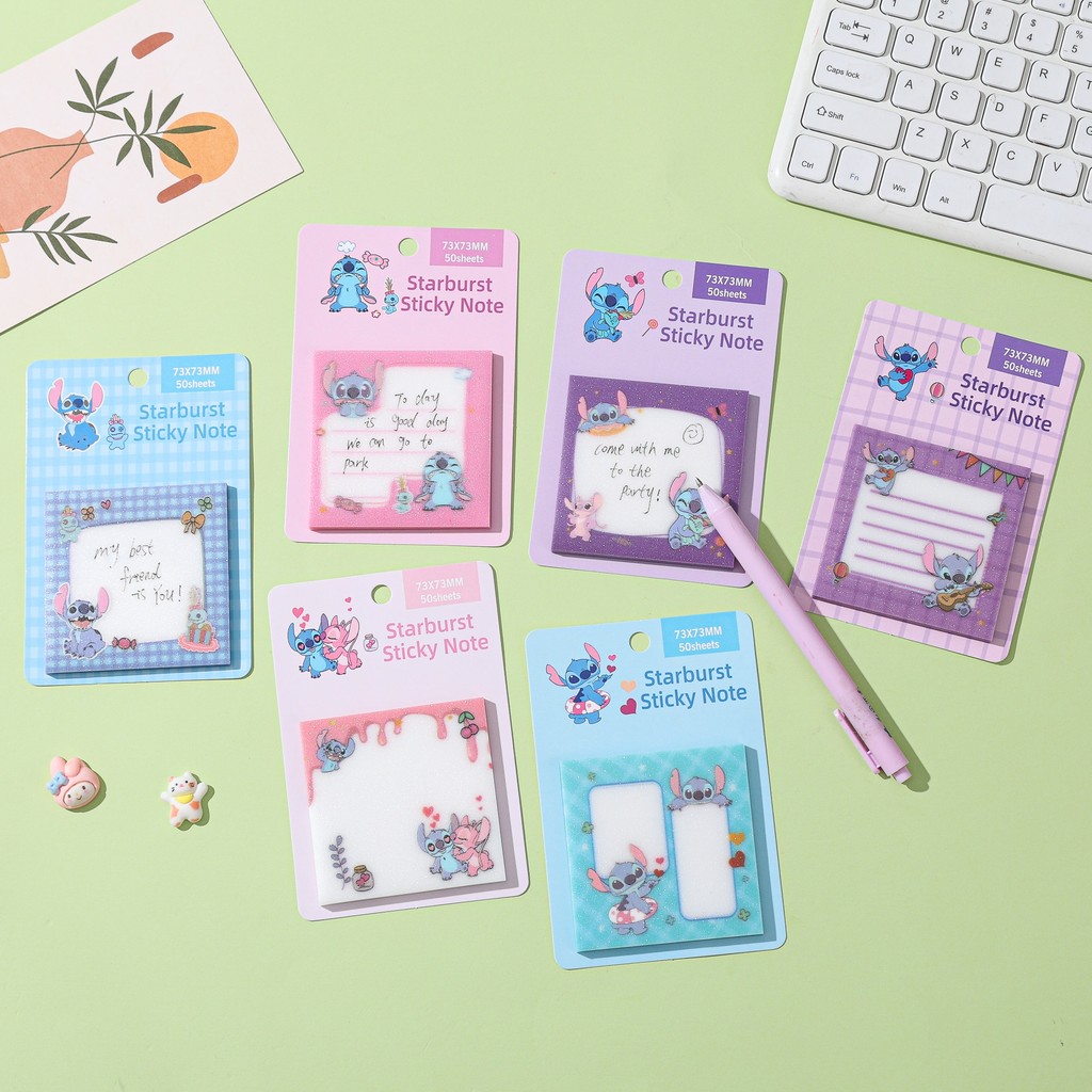 Ossayi Kawaii Stitch Sticky Notes 50 sheet Self-adhesive Shimmer Memo ...