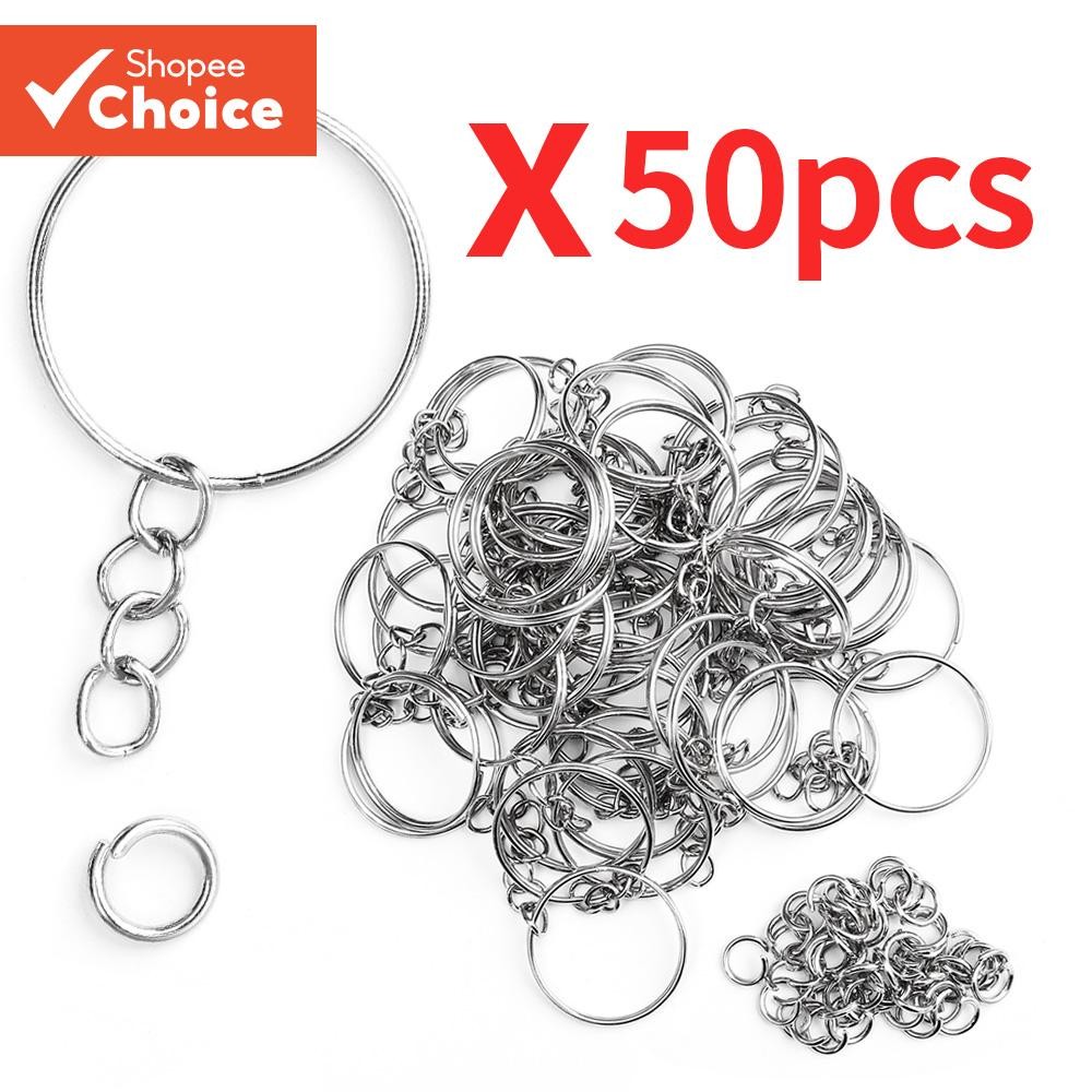 50pcs 25mm Split Keyrings with Chain - Simple Metal Keychain - Key ...