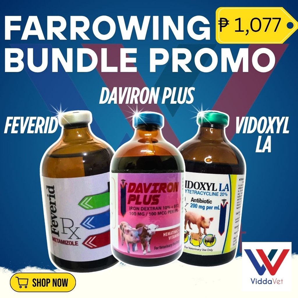 100ml Farrowing Bundle Vidoxyl LA Feverid Daviron Plus Farrowing Set ...