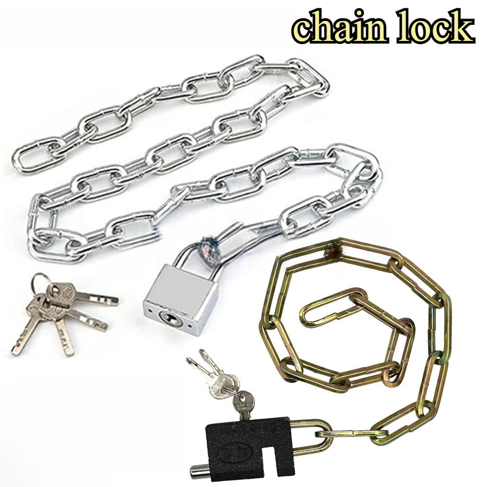 Gold Iron Chain with Black Padlock Multipurpose Universal Durable Lock ...