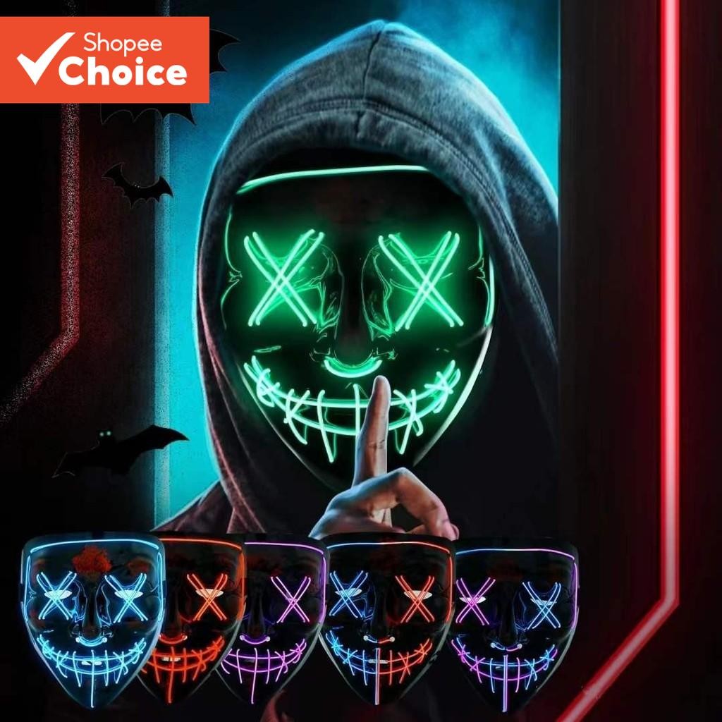 2024 New Halloween Rave Mask Decor Luminous LED Purge Mask Neon Light ...