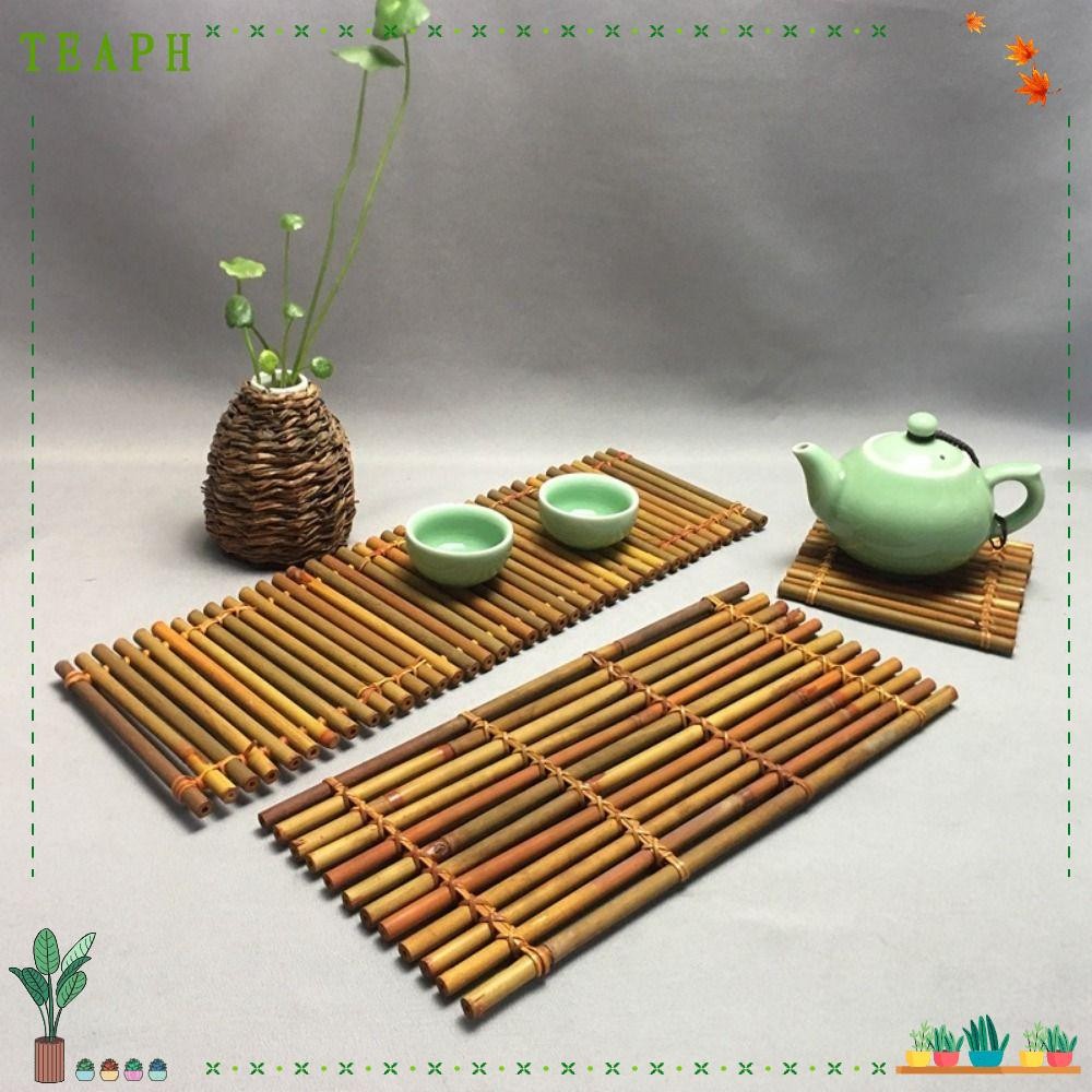 TEAPH Tea Ceremony Cup Mat, Yellow Sqaure Rectangle Bamboo Raft Coaster ...