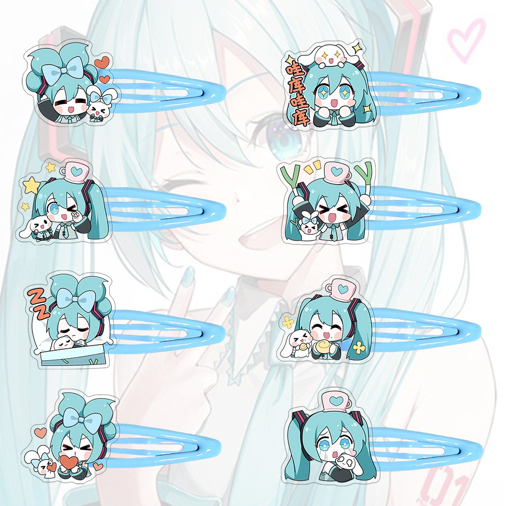 Acrylic Hair Pins Hatsune Miku Cute Cartoon Girl Anime 50mm Hair Clips ...