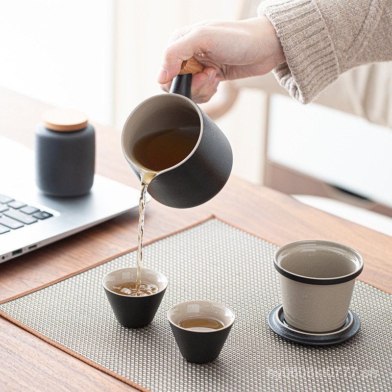 Tea Cup Set with Teapot Portable Tea Set Three Cups Single Person ...
