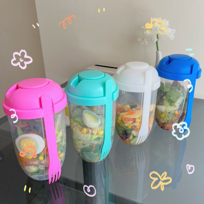 Portable Breakfast Salad Cup with Fork Lid Cereal Nut Yogurt Container ...