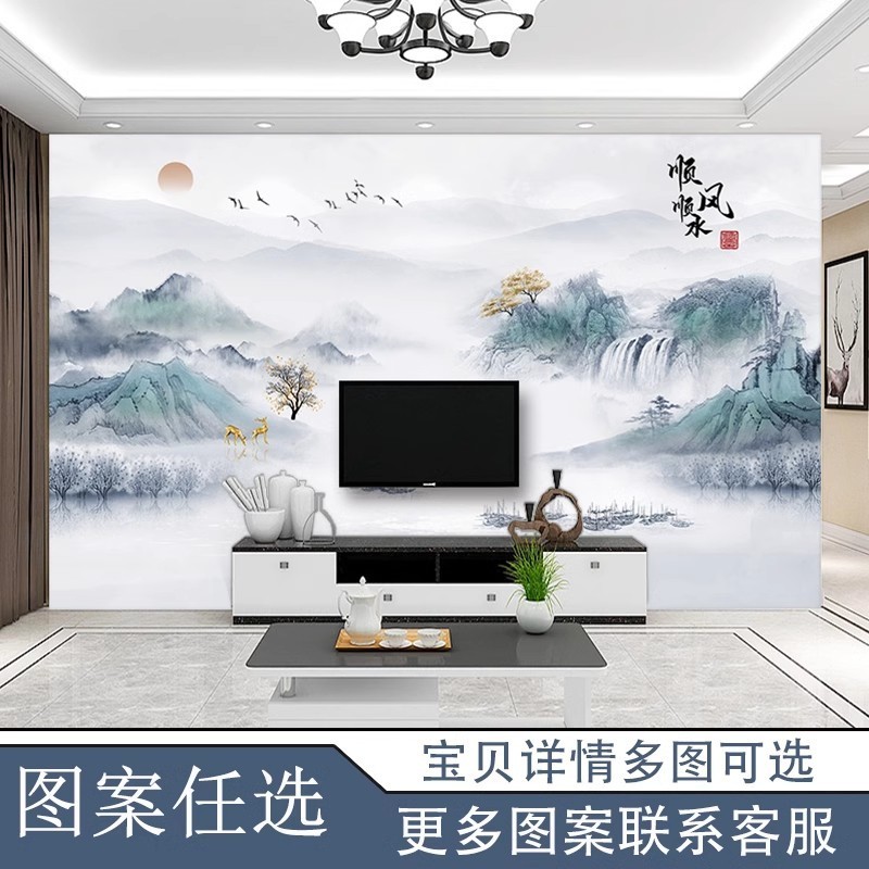 New Chinese Style Living Room TV Background Wall Wallpaper 8D Plain - View #8