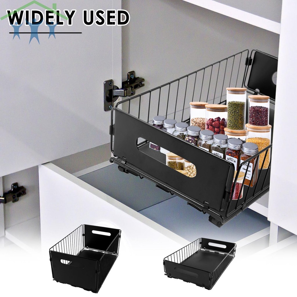 Image showcasing Pull Out Cabinet Organizer Carbon Steel Slide Out Shelf Storage Drawer ...