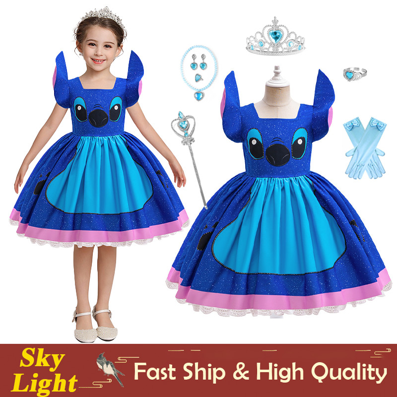 Lilo And Stitch Movie Princess Blue Dress For Kids Girl Cartoon Gown  Halloween Christmas Cosplay Costume Party Outfits Set | Shopee Philippines
