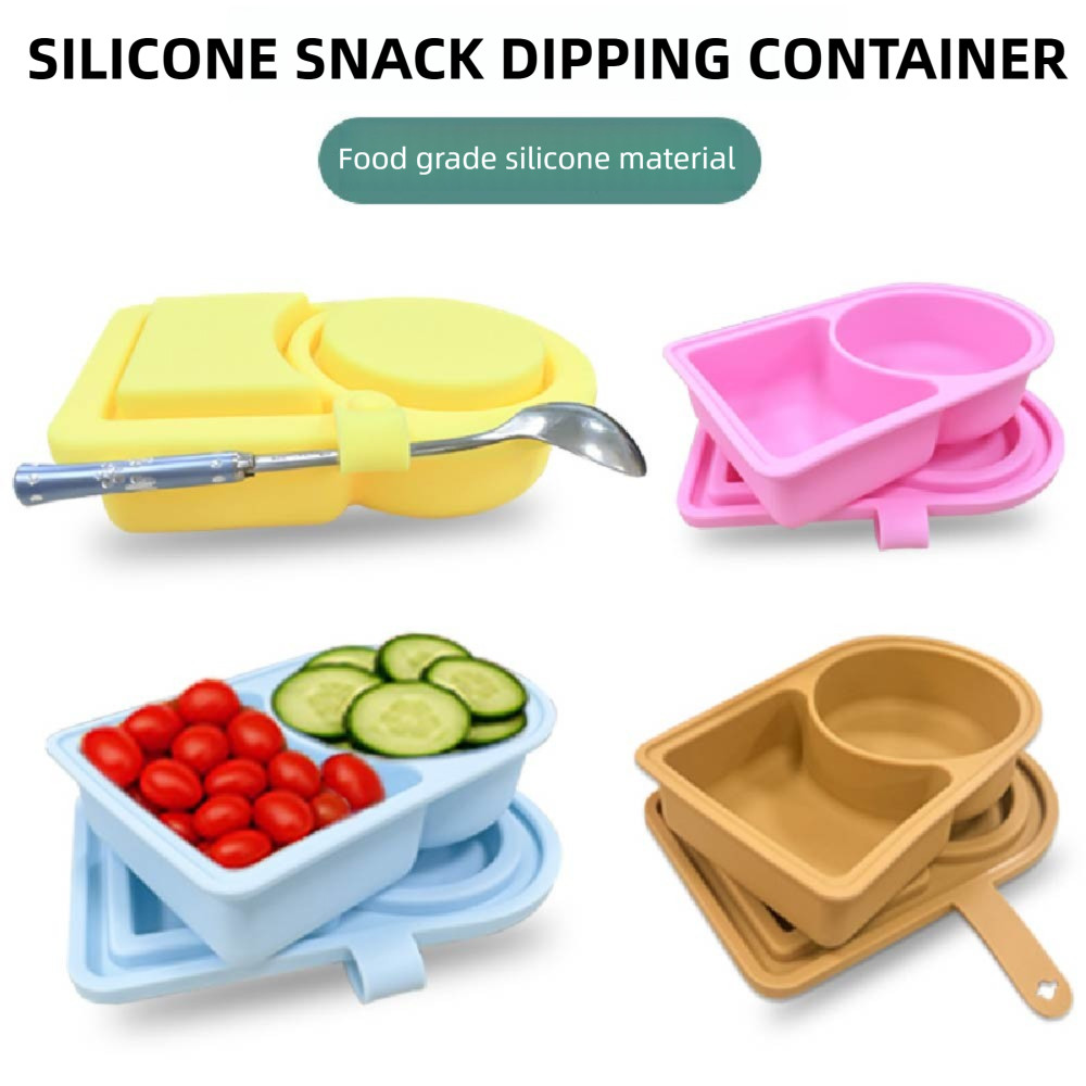 Silicone Reusable Snack Containers with Lids, Double Compartment ...