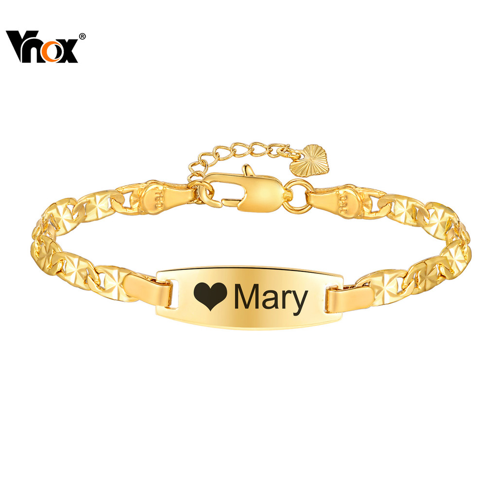 Vnox Personalized Child Mom ID Bracelet,18K Gold Plated Tri-Color Custom  Name ID Bar Chain Set,Customized Birthday