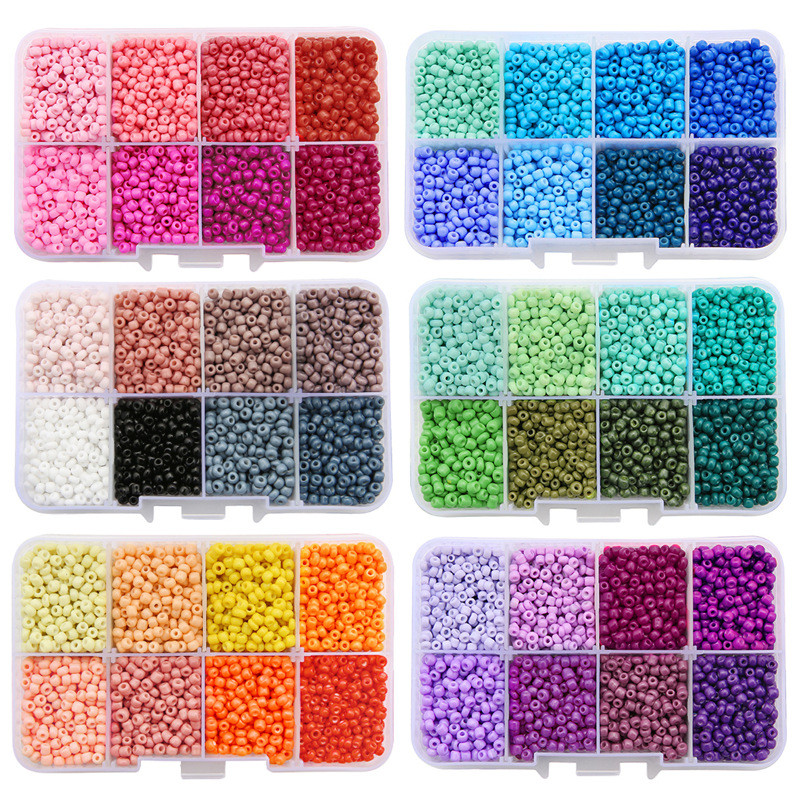 8 Grids 3mm Solid Color Paint Glass Beads Rice Beads Combination Set ...