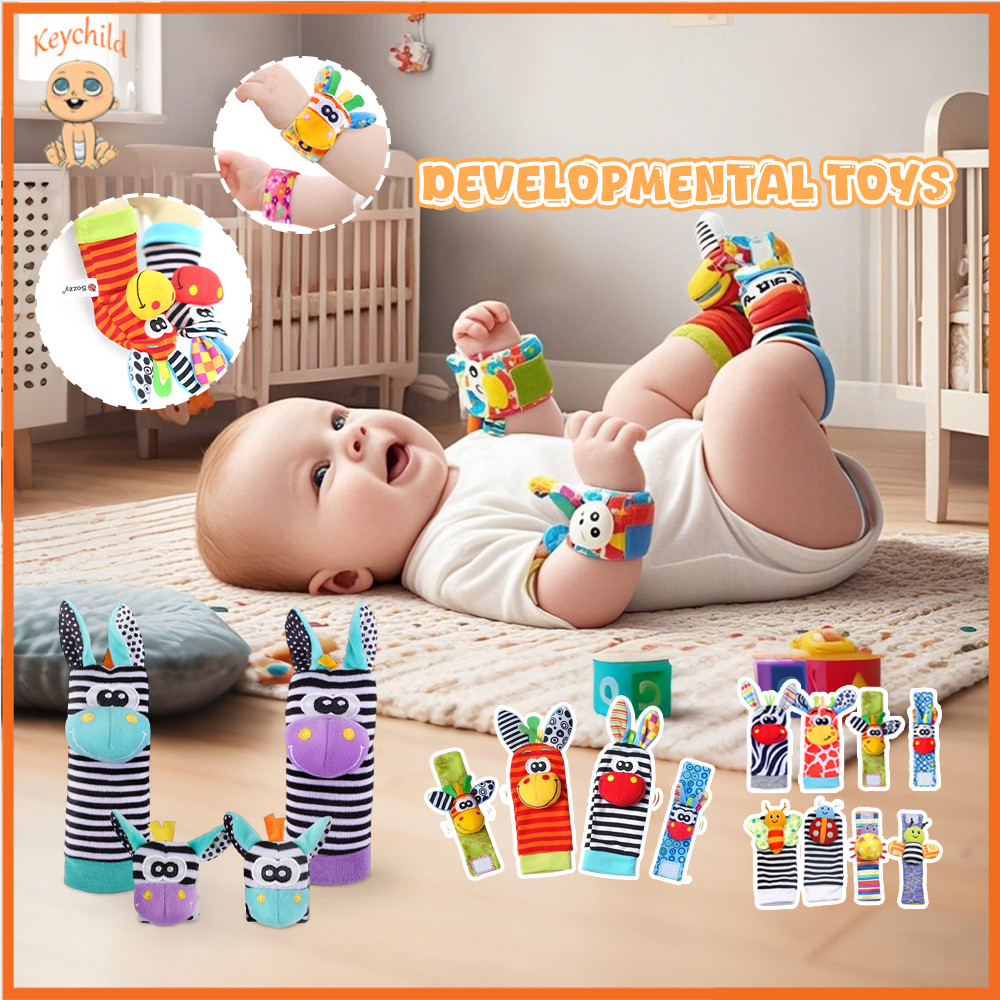 Keychild Toddlers Sensory Toys Baby Wrist Rattle Socks 0-12 Month Hand ...