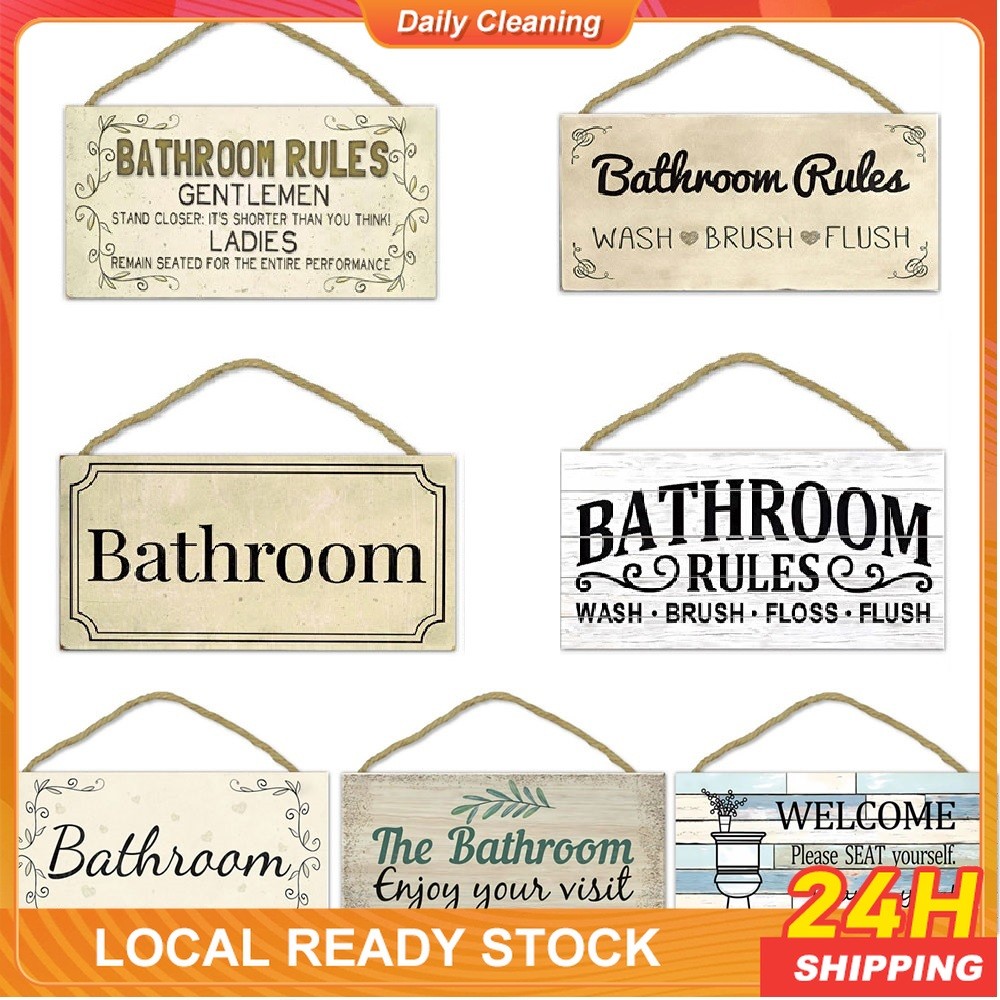 Hanging Wall Art Decorative Wood Sign Bathroom Rules Funny Bathroom WC ...