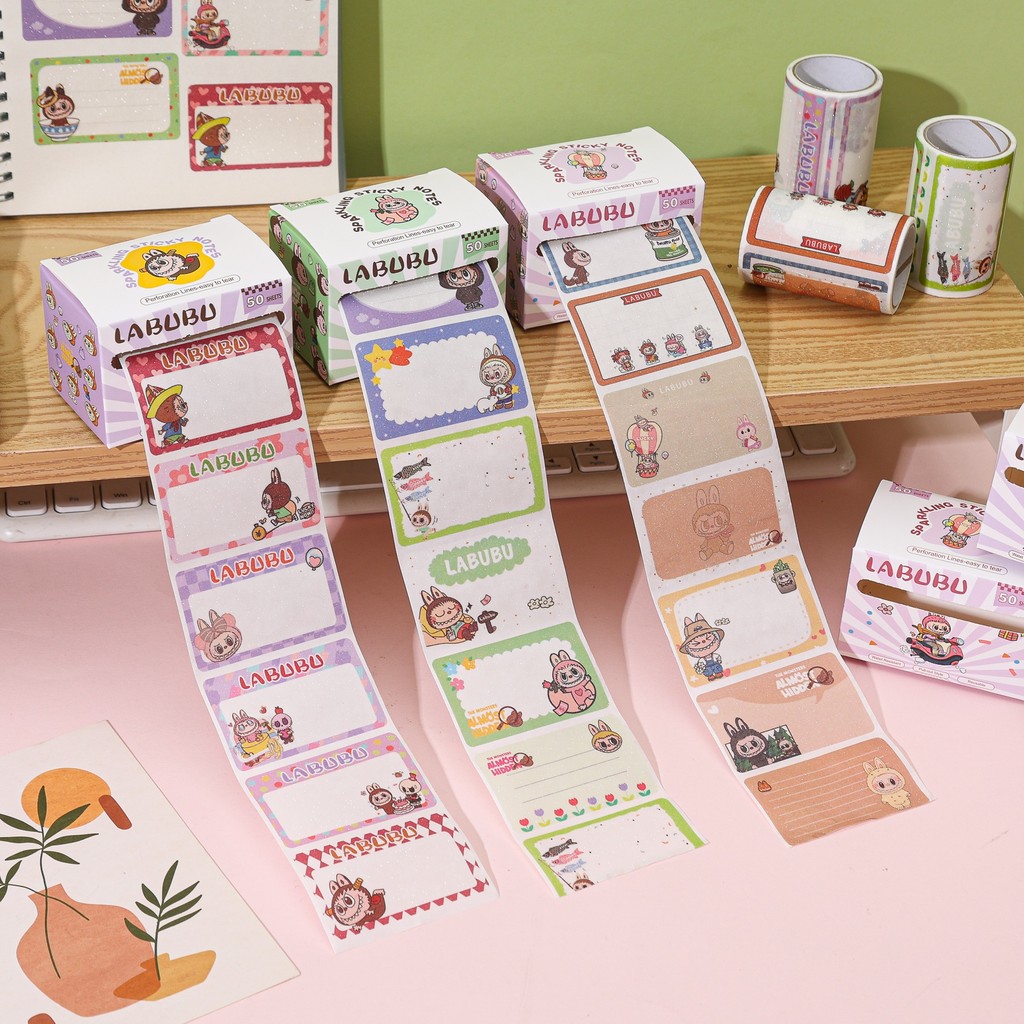 Ossayi Kawaii Labubu Pull-out Sticky Notes Self-Stick Drawer-type Memo ...