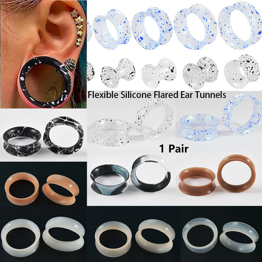1 Pair Silicone Ear Expander Multicolor Double Flared Ear Gauges Hollow ...
