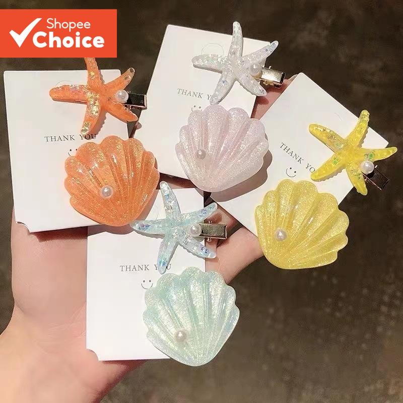 2Pcs Korean Style Shell Starfish Hair Clips, Beach Vacation Hair ...