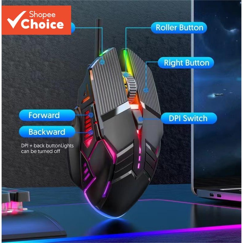 6-button Wired Mouse Luminous Gaming Game Office Mute Colorful Glare ...