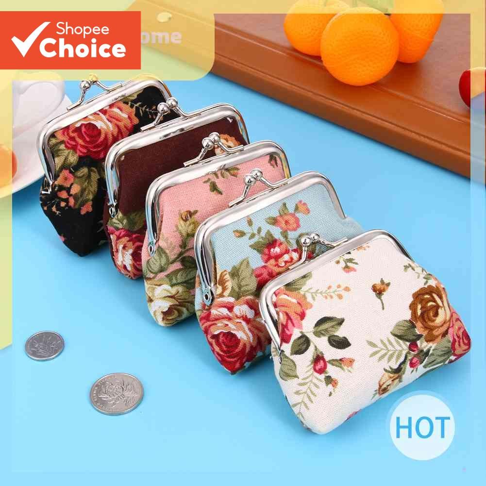 COD Women Canvas Purse Cute Lady Vintage Flower Print Fastener Wallets ...