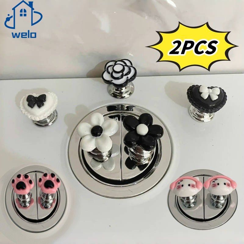 WELO 2PCS Bathroom Flower Shape Toilet Press Tool Creative Toilet Press ...