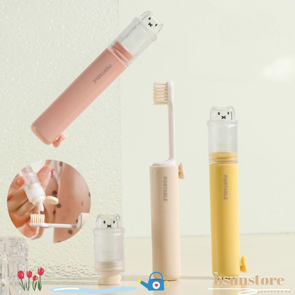 BSUNS Travel Toothbrush, 2-IN-1 Foldable Toothpaste Dispenser, Cute ...
