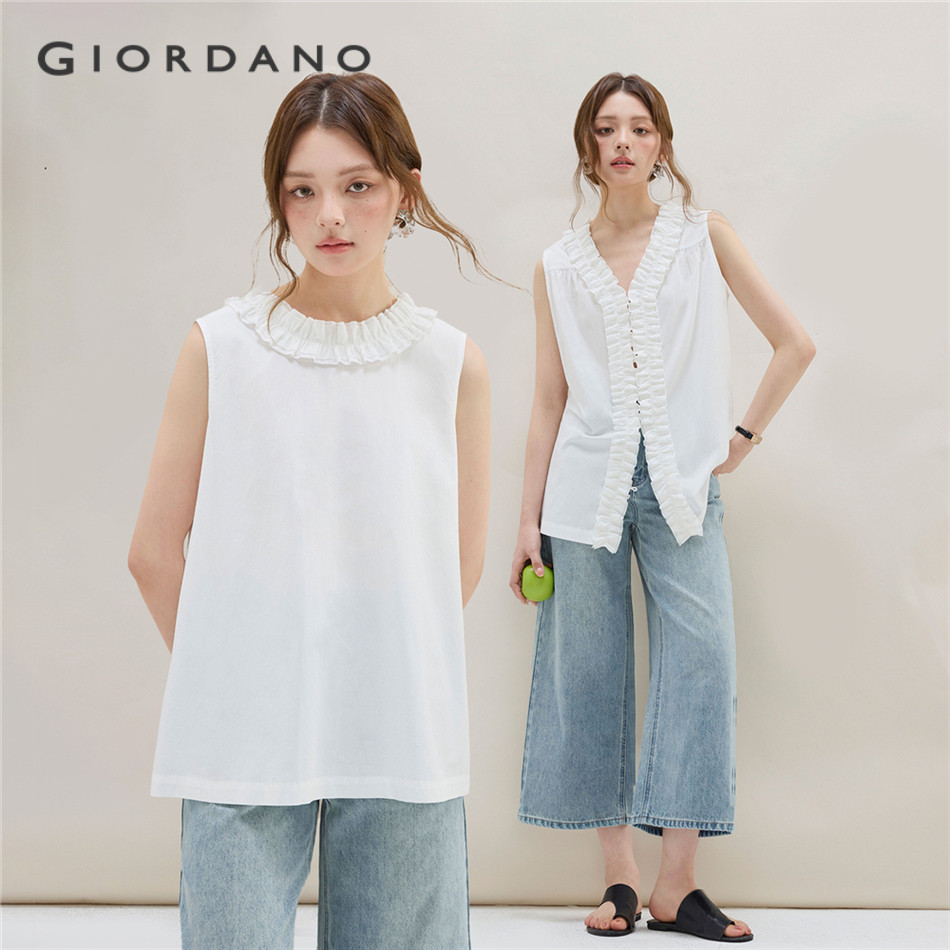 GIORDANO WOMEN Double-sided ruffle trims sleeveless blouse 18345207 ...