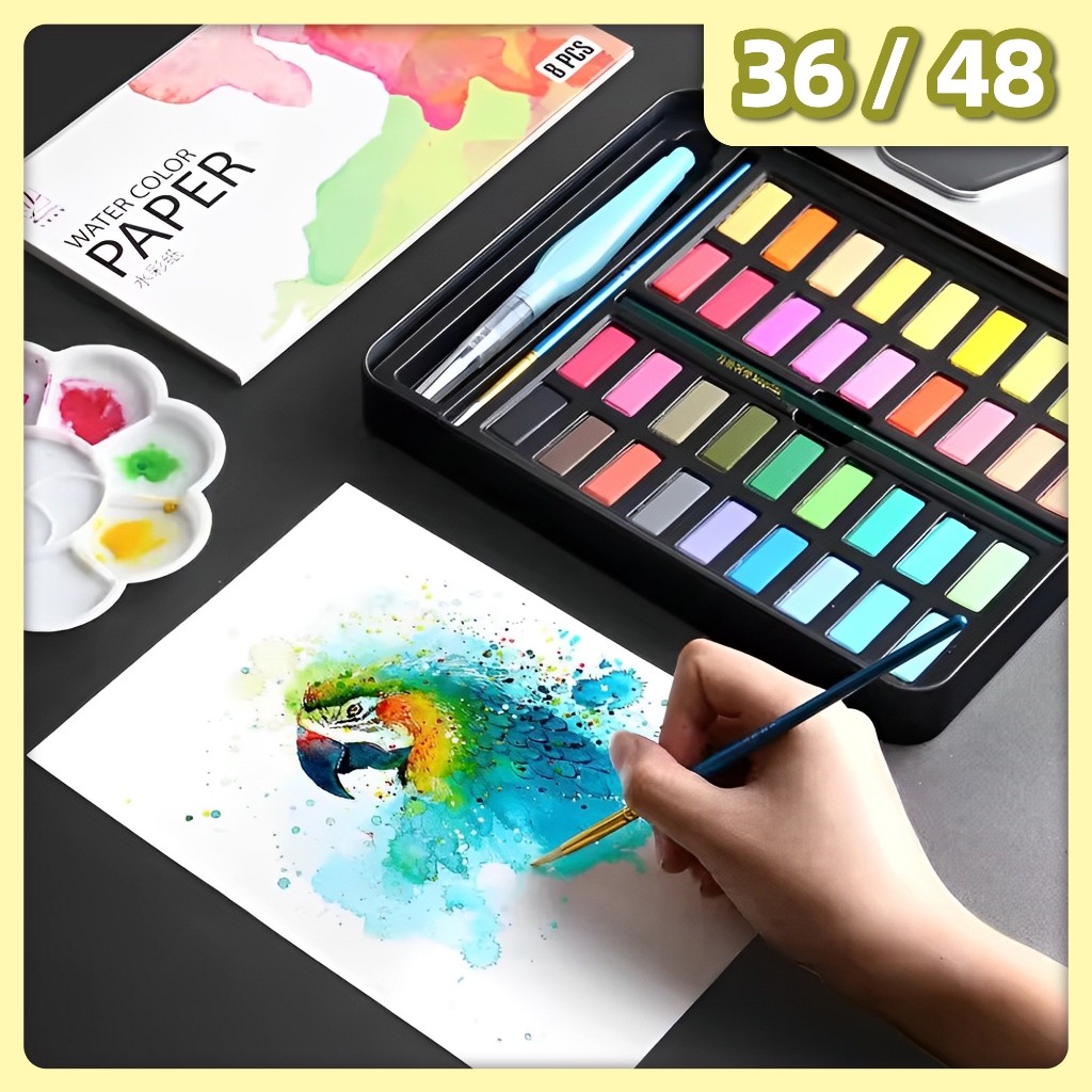 36/48 Colors Solid Water Color Paint Set Iron Box Draw Poster Colours ...