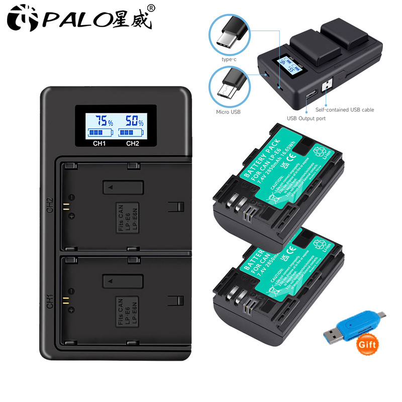 Dual USB Snellader Voor Camera PALO Batería De 2000mAh LP E6 LPE6 LP E6