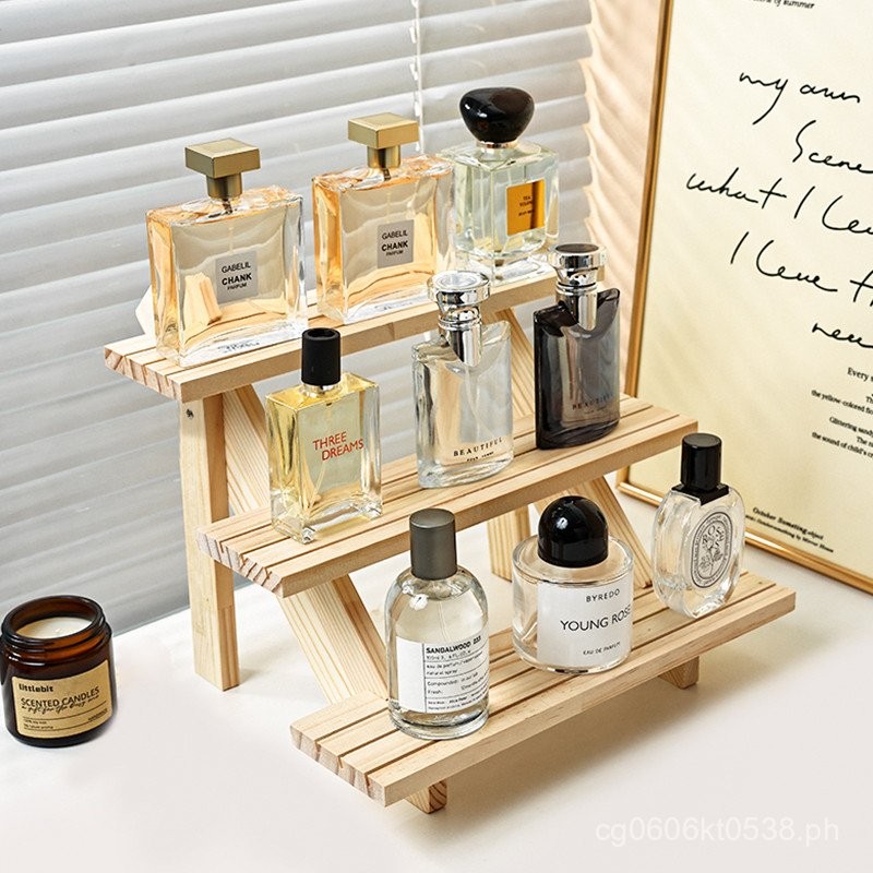 Storage Rack for Cosmetics Wooden Skincare Products Solid Wood Display ...