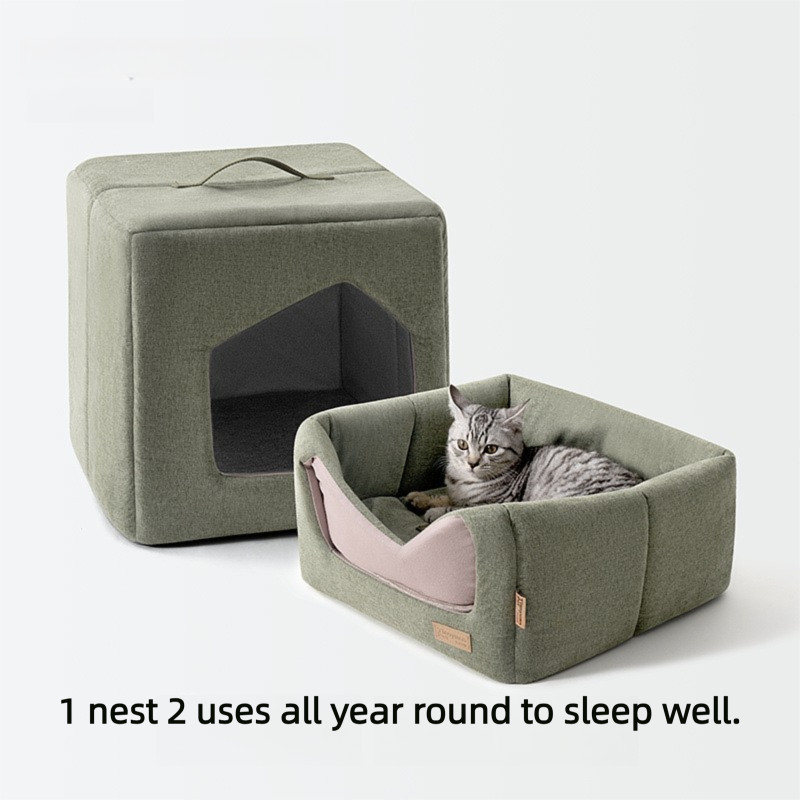 Two forms Cat's Nest Dog's Nest Warm Pet Cat's House Semi Enclosed Mat ...