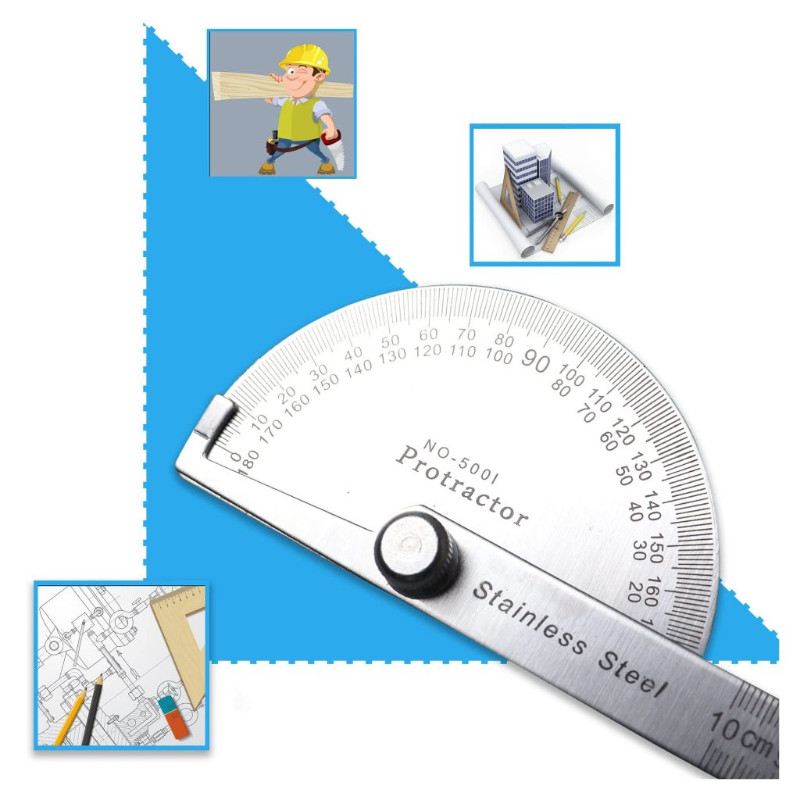Stainless Steel Protractor Adjustable Roundhead Ruler 180 Degree Rotary ...