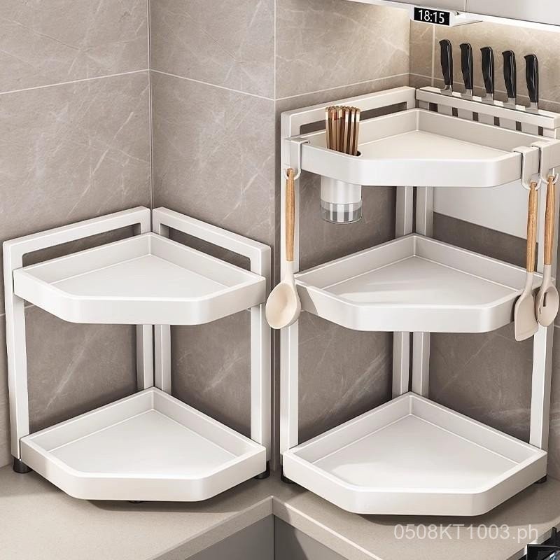 Corner Shelf No-Drill Wall-Mounted Hanging Rack Storage Organizer Spice ...